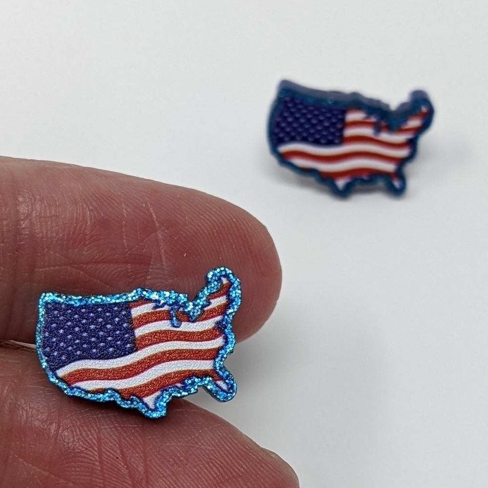 American Flag red white and blue glitter acrylic earrings - Picture 4 of 7